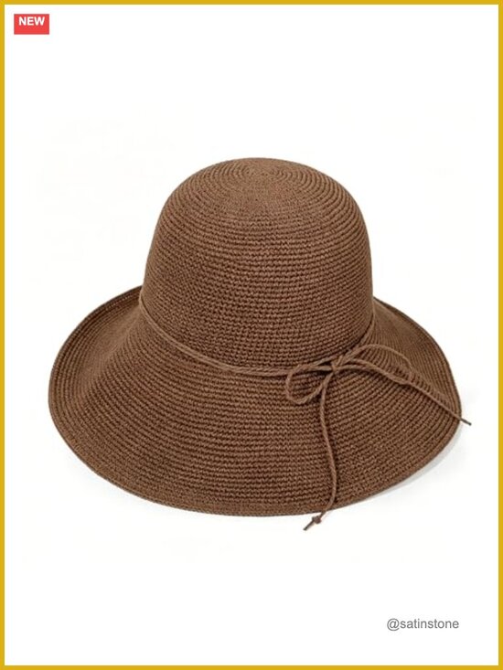 Handwoven Paper Straw Bucket Hat with Adjustable Drawstring and Wide Brim for main image 4